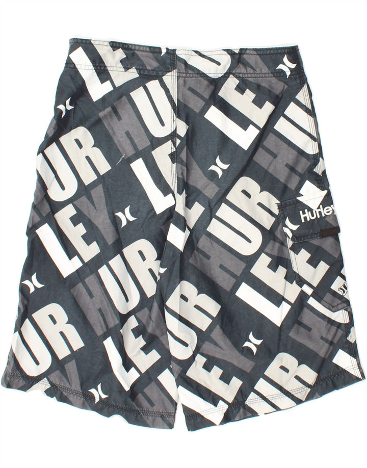 HURLEY Boys Abstract Pattern Graphic Swimming Shorts 15-16 Years  Grey Vintage Hurley and Second-Hand Hurley from Messina Hembry 