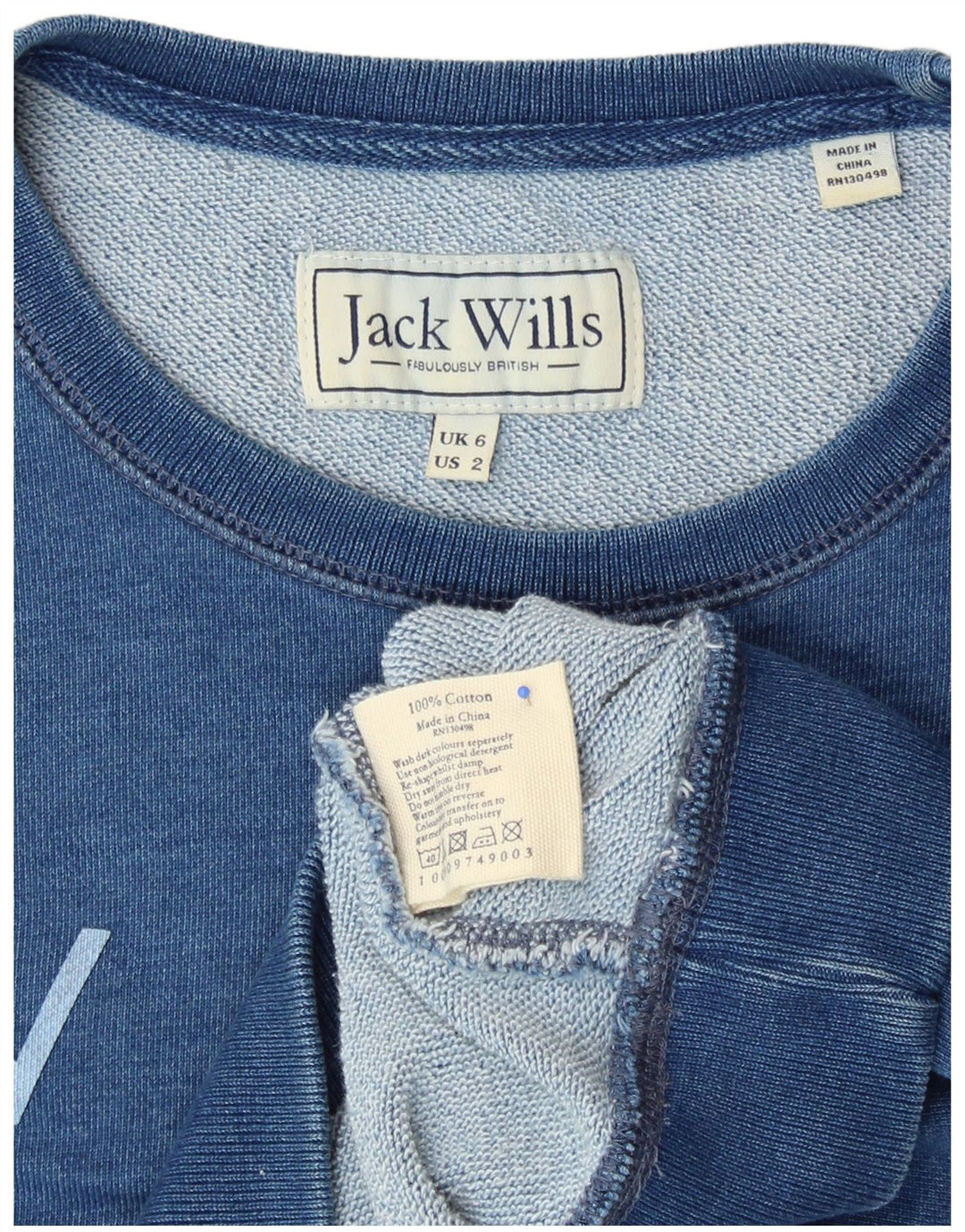 JACK WILLS Felpa con grafica da donna Maglione UK 6 XS Cotone blu