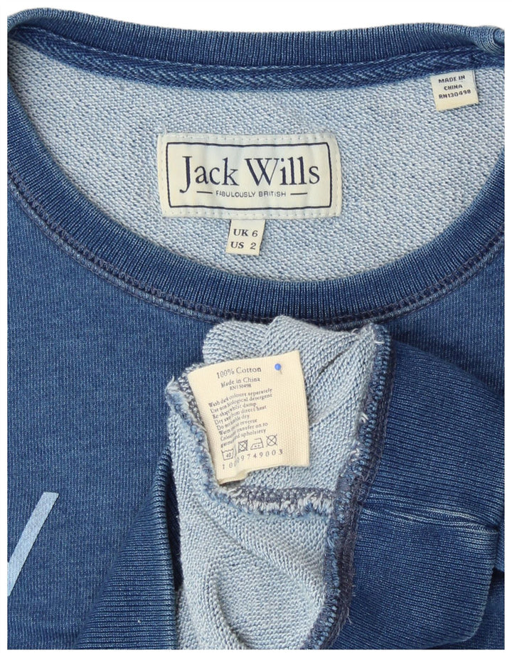 JACK WILLS Felpa con grafica da donna Maglione UK 6 XS Cotone blu