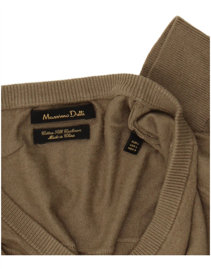 Massimo Dutti Maglione da uomo con scollo a V grande cotone kaki