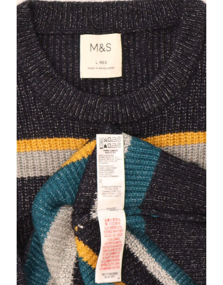 Marks & Spencer Maglione girocollo da uomo a righe grandi multicolori