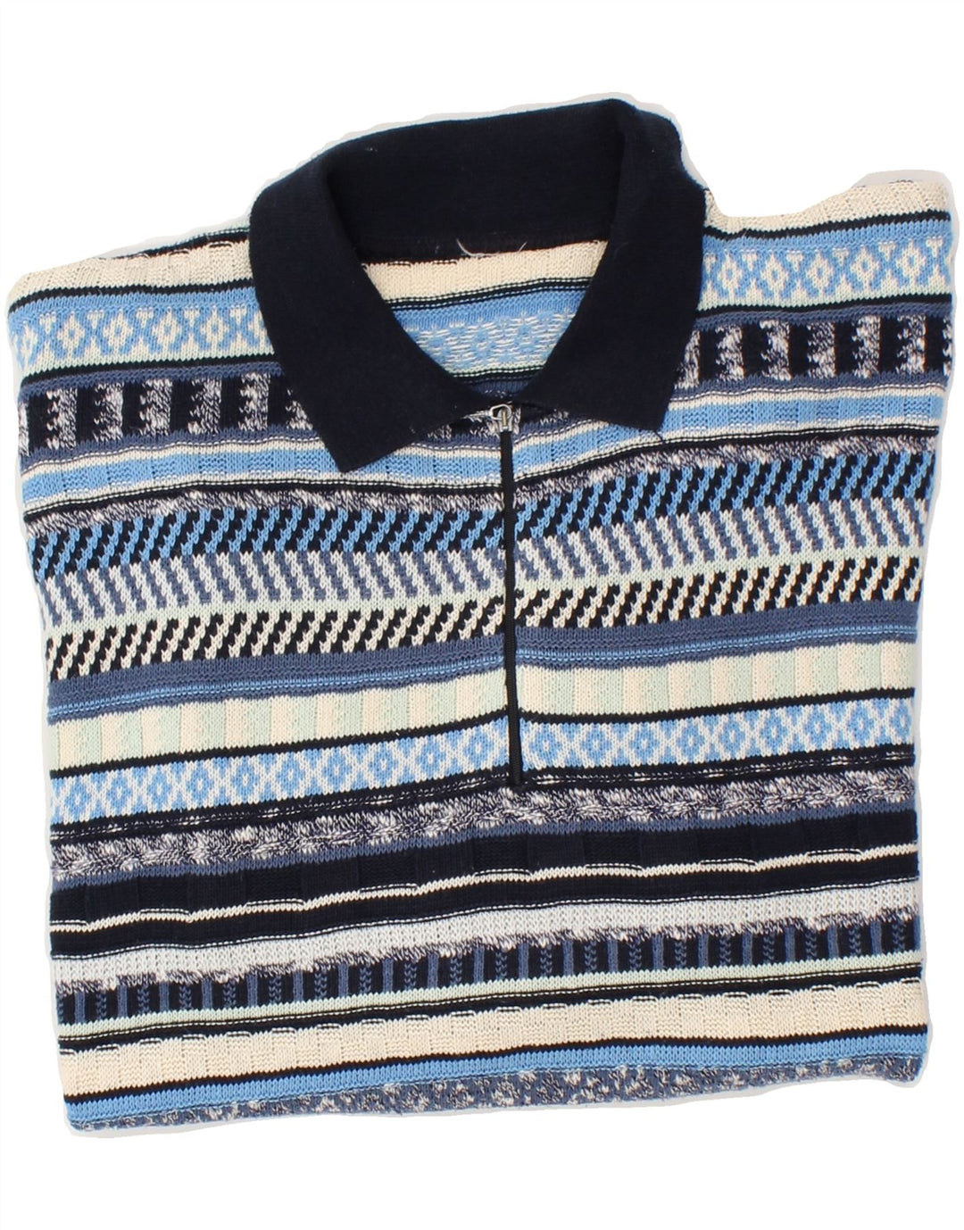 VINTAGE Maglione da uomo con collo alto a righe grandi blu