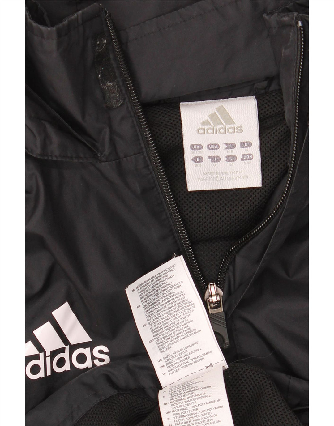 ADIDAS Mens Hooded Rain Jacket UK 36/38 Small Black Nylon Vintage Adidas and Second-Hand Adidas from Messina Hembry 