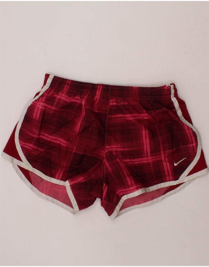NIKE Girls Dri Fit Sport Shorts 10-11 Years Medium Red Check Polyester Vintage Nike and Second-Hand Nike from Messina Hembry 