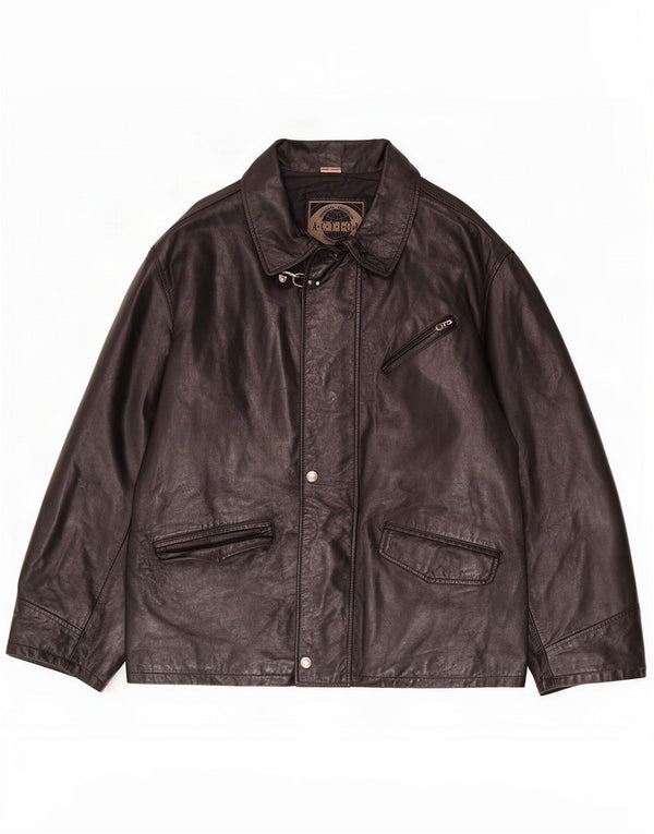 Giacca in pelle da uomo vintage IT 56 3XL Nera