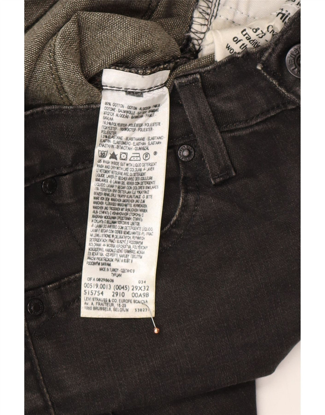 LEVI'S Jeans 519 Slim da Donna W29 L32 Cotone Grigio