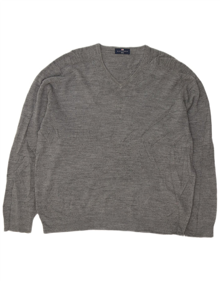 Maglione maglione con scollo a V blu Harbour da uomo Marks & Spencer XL grigio chiazzato