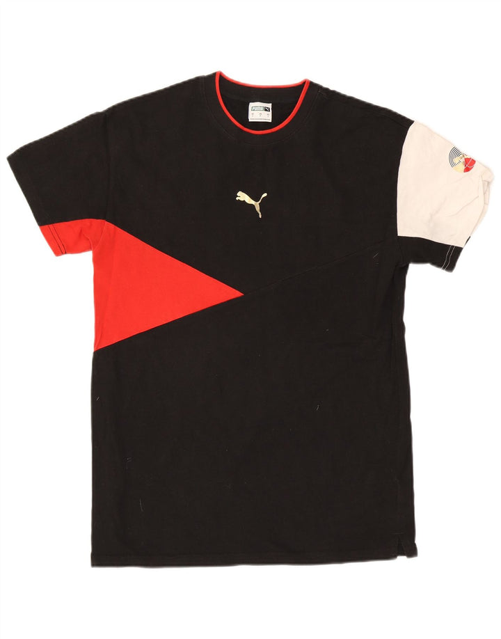 T-shirt da uomo Puma Top Small nera in cotone color block