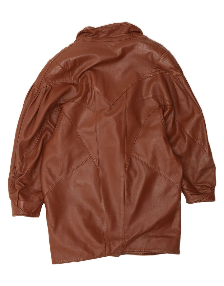 VINTAGE Womens Double Breasted Leather Coat UK 16 Large Brown Leather Vintage Vintage and Second-Hand Vintage from Messina Hembry 