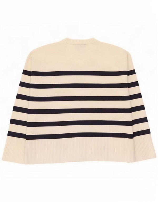 Zara maglione girocollo oversize da donna a righe piccole bianco sporco
