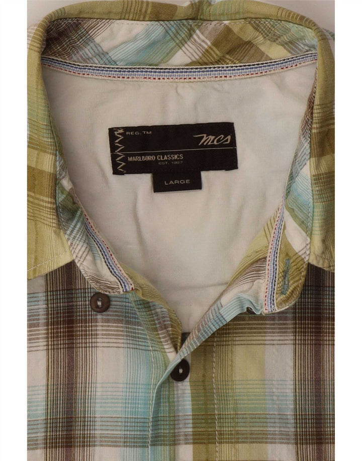 Camicia a maniche corte da uomo Marlboro Classics grande scozzese verde