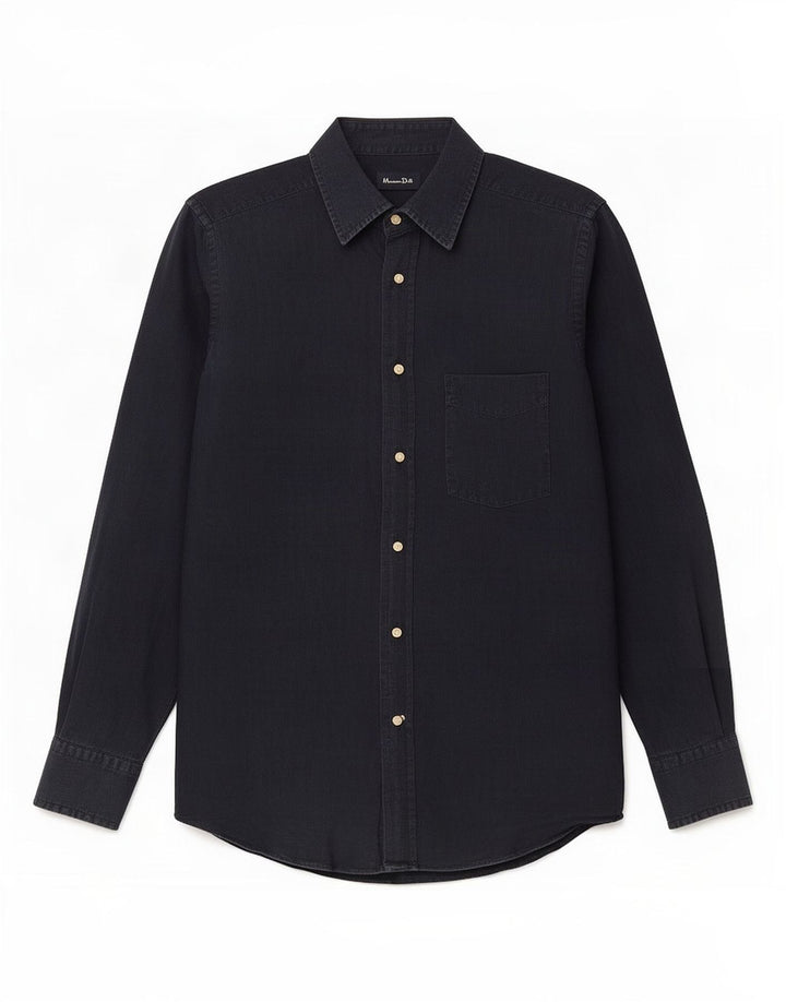 Camicia Uomo Massimo Dutti Lino Medio Blu Navy