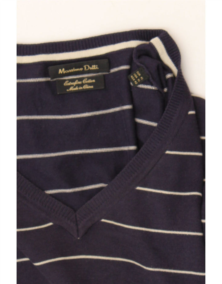 MASSIMO DUTTI Mens V-Neck Jumper Sweater XL Navy Blue Striped Vintage Massimo Dutti and Second-Hand Massimo Dutti from Messina Hembry 