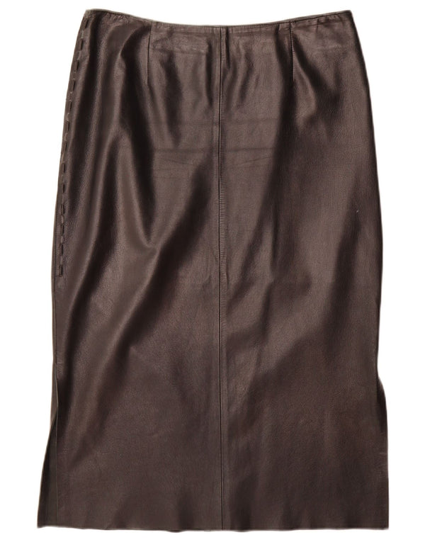 Gonna in pelle a vita alta da donna vintage IT 48 XL W32 Nera