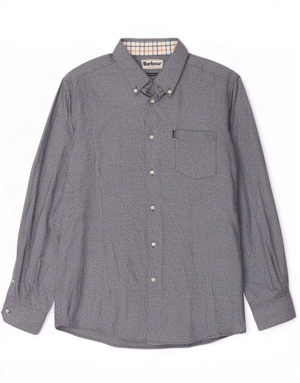 Camicia Barbour da uomo su misura in cotone screziato blu medio