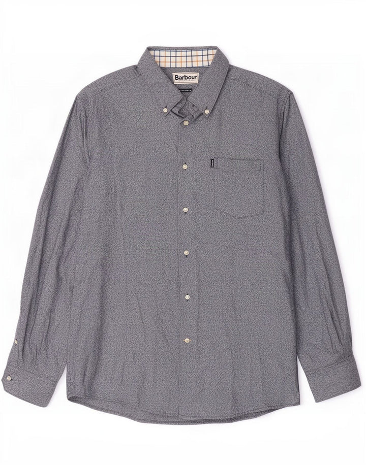 Camicia Barbour da uomo su misura in cotone screziato blu medio