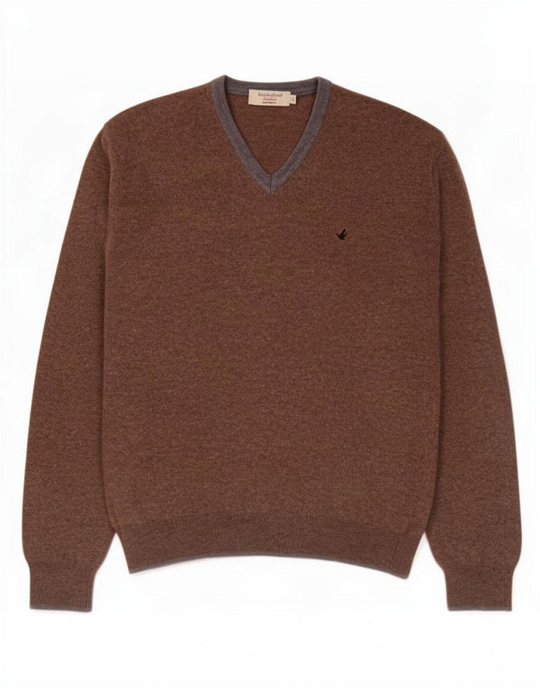 Maglione da uomo con scollo a V Brooksfield IT 52 Large in lana merino marrone