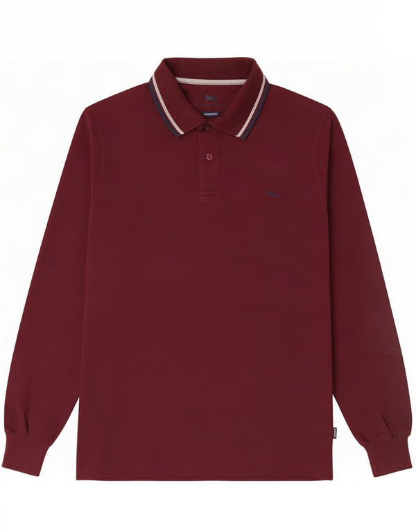 Polo da uomo a maniche lunghe vestibilità stretta Harmont & Blaine Borgogna medio