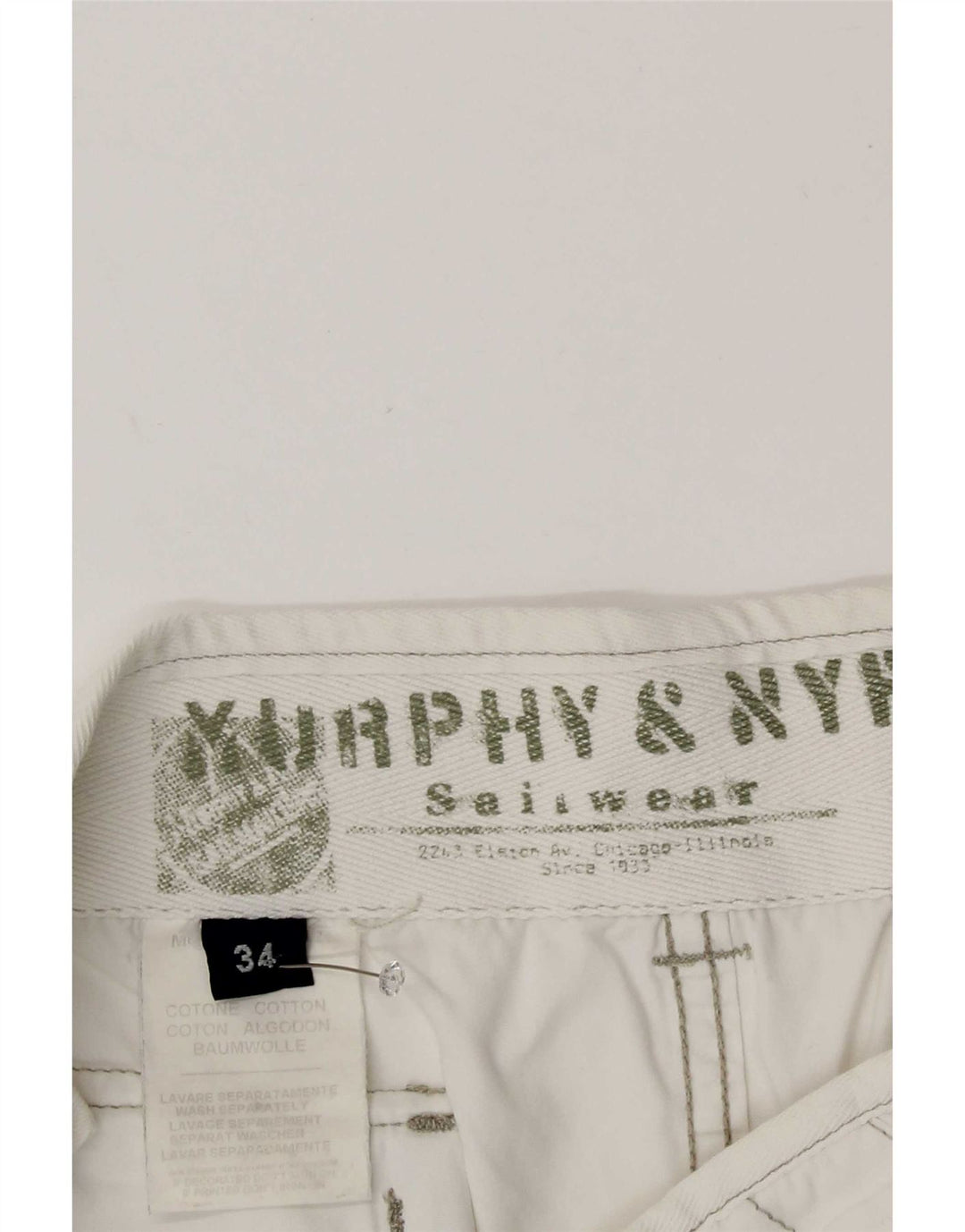 Pantaloncini chino da uomo Murphy & Nye grandi W34 in cotone bianco
