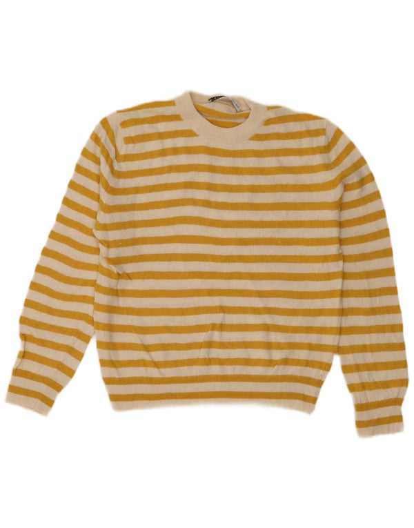 Maglione maglione girocollo da donna Zara UK 10 piccolo a righe gialle