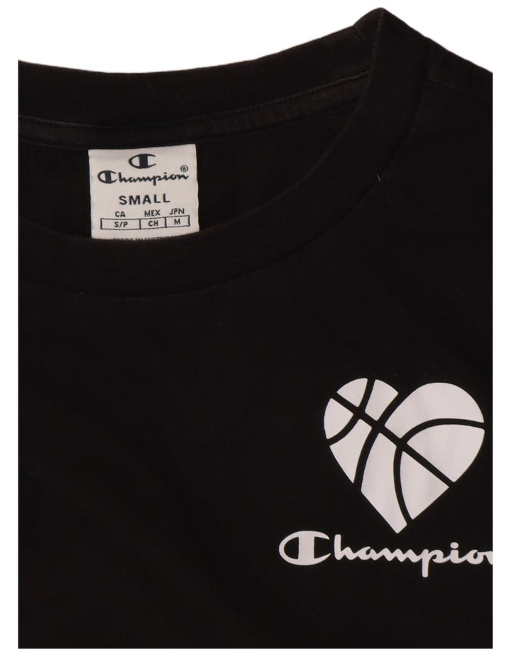 CHAMPION T-shirt grafica oversize corta da donna Top UK 10 Small Nera