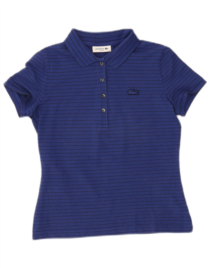 Polo da donna slim fit LACOSTE taglia 36 piccola in cotone a righe blu