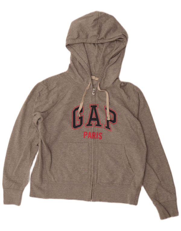 Maglione con cappuccio e zip grafica da donna Gap UK 16 grande cotone grigio