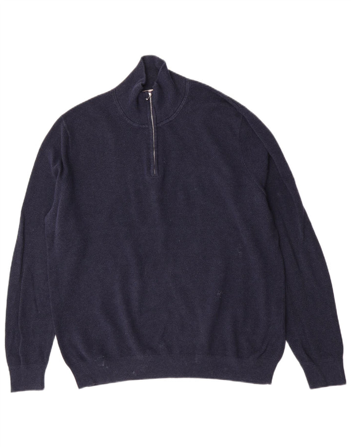 Maglione da uomo con zip e collo John Lewis, grande, in cotone blu navy
