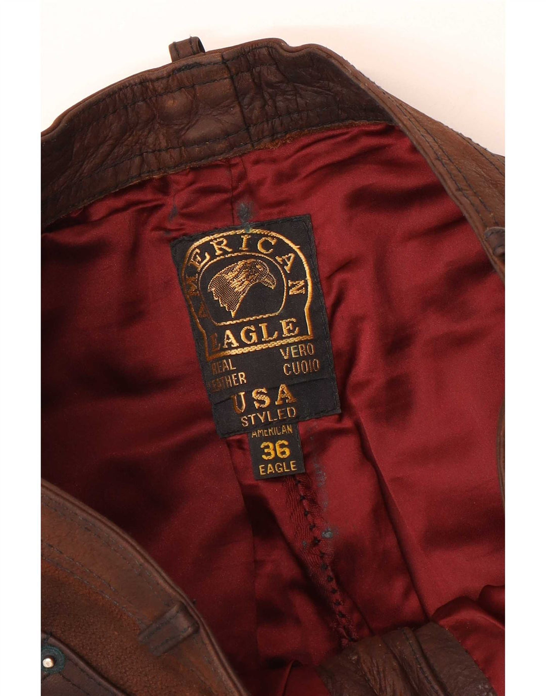 Pantaloni dritti in pelle da uomo American Eagle W36 L32 Marrone