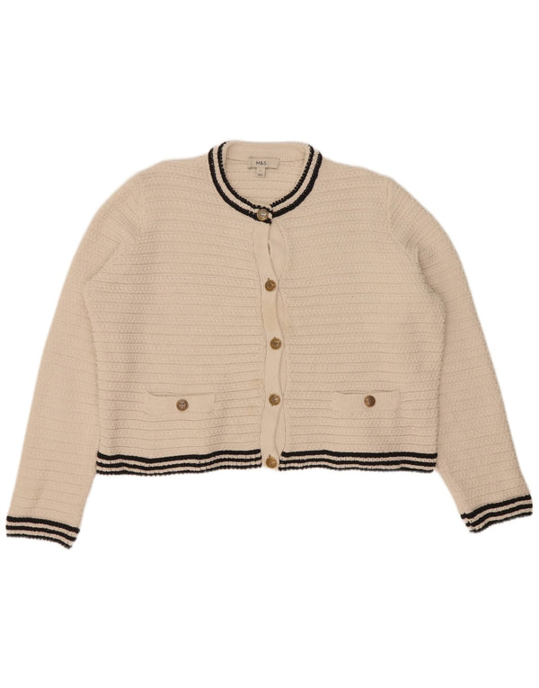 Maglione cardigan corto da donna Marks & Spencer UK 16 grandi righe bianco sporco