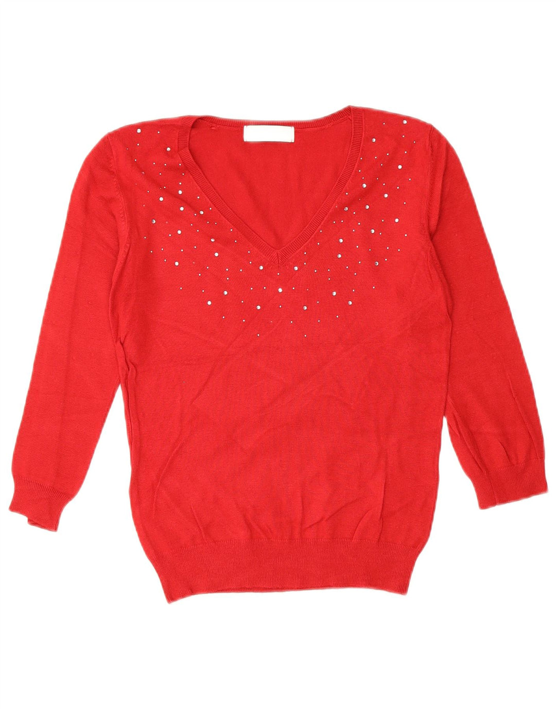 Maglione da donna con scollo a V Marks & Spencer UK 10 piccolo in viscosa rossa