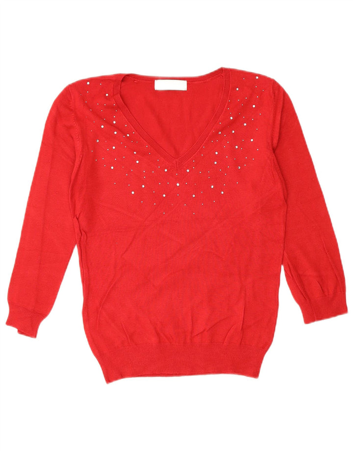 Maglione da donna con scollo a V Marks & Spencer UK 10 piccolo in viscosa rossa