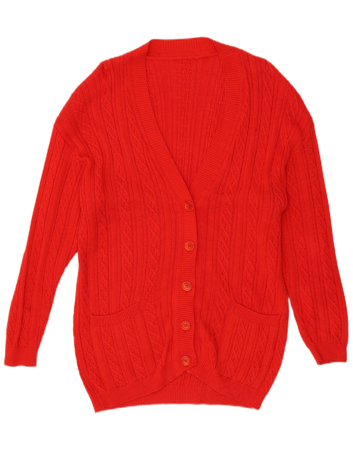 Maglione cardigan lungo oversize da donna VINTAGE UK 10 piccolo cotone rosso