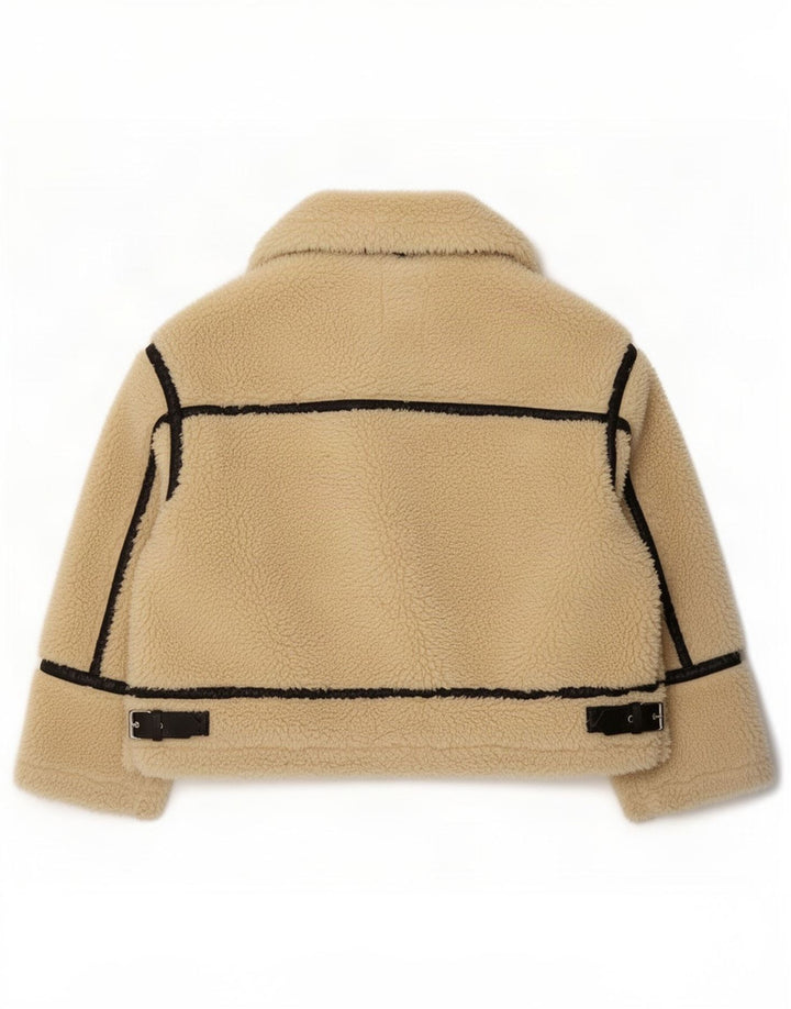 Giacca Sherpa oversize da donna Zara UK 14 Large Beige Colourblock