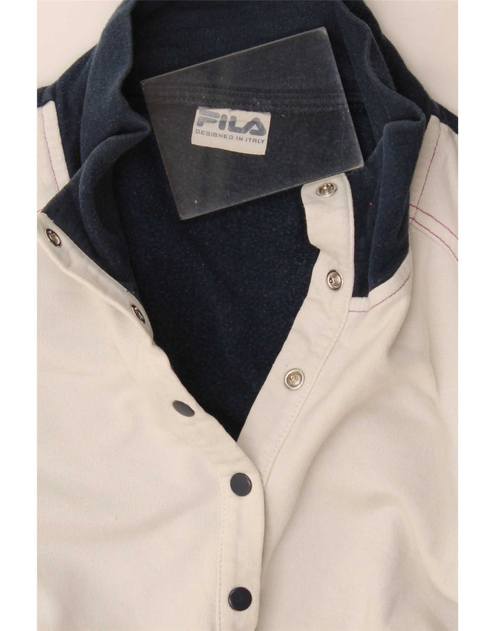 Fila Donna Felpa con Collo a Bottone Maglione UK 8 Small Blu Navy Colourblock