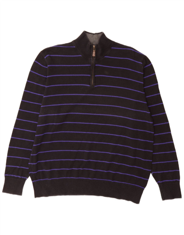 Maglione da uomo Marks & Spencer con collo con zip blu Harbour 2XL a righe nere