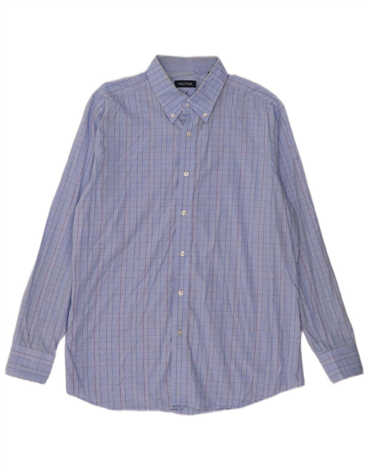 Camicia da uomo Nautica taglia 16 1/2 grande cotone a quadri blu