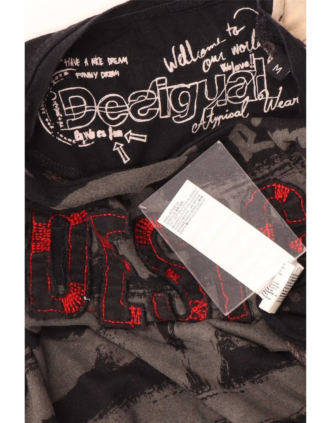 Desigual Mens Graphic Top manica lunga cotone medio nero