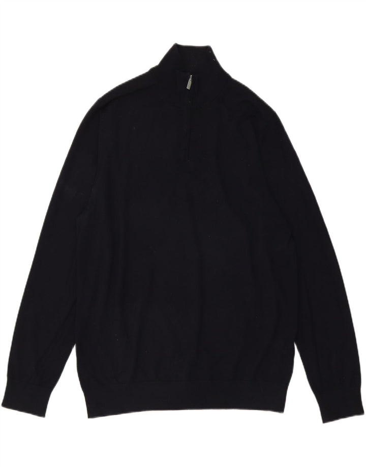 Maglione da uomo Marks & Spencer con zip e collo grande in lana blu navy