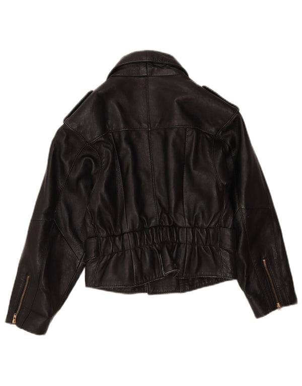 Giacca da motociclista in pelle corta da donna vintage UK 8 piccola in pelle nera