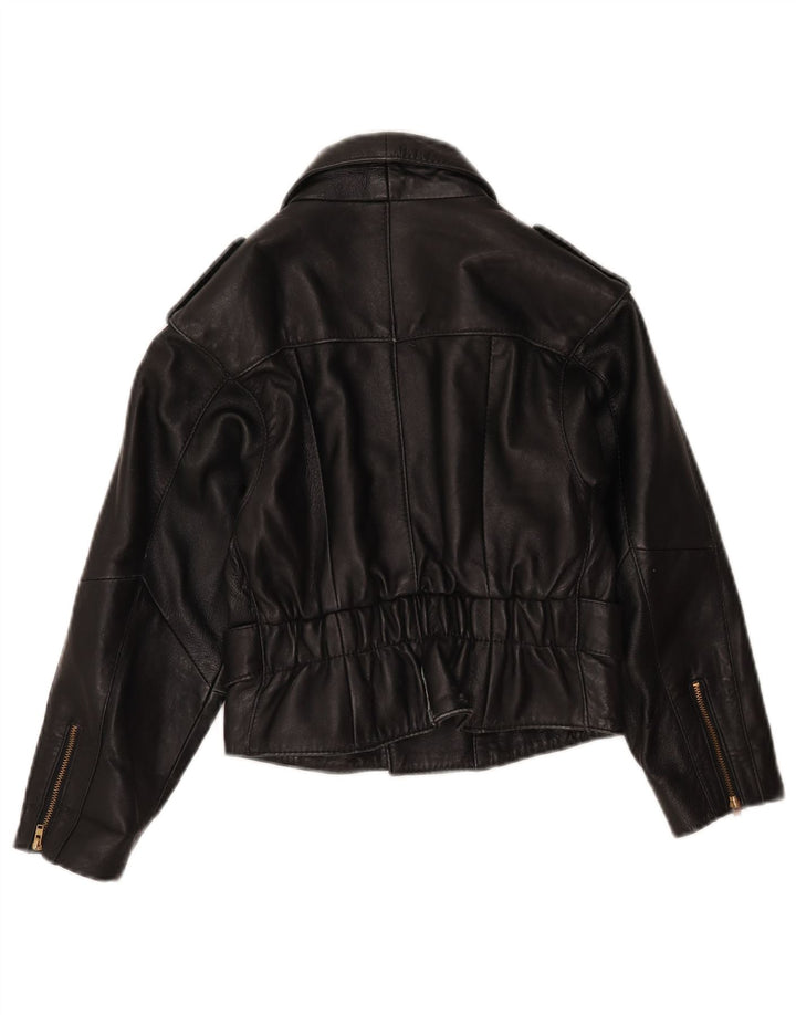 Giacca da motociclista in pelle corta da donna vintage UK 8 piccola in pelle nera