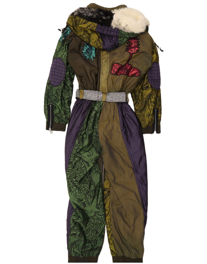 Tuta da sci con cappuccio modello astratto da donna vintage UK 20 2XL multicolore