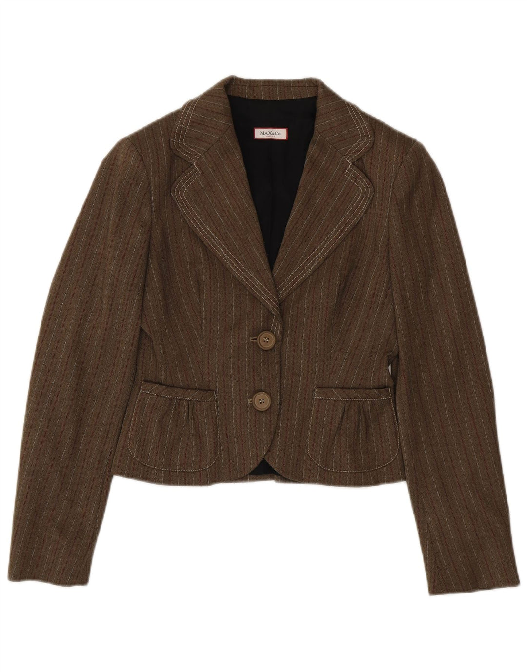 Max & Co. Giacca blazer da donna a 2 bottoni UK 10 piccola a righe marroni