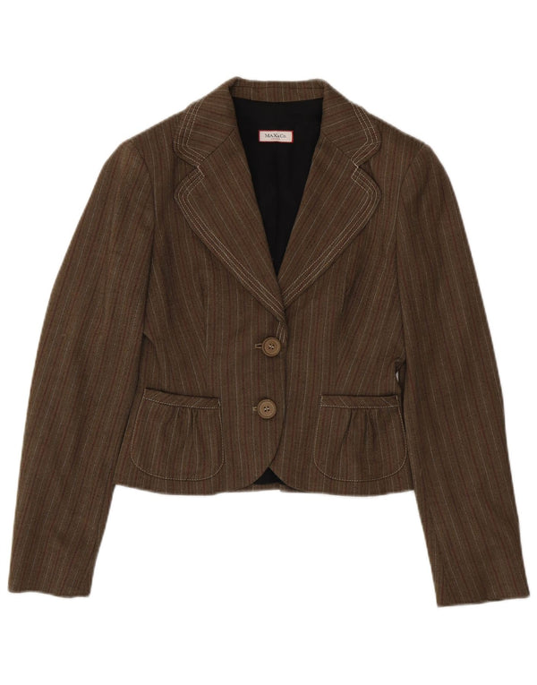 Max & Co. Giacca blazer da donna a 2 bottoni UK 10 piccola a righe marroni