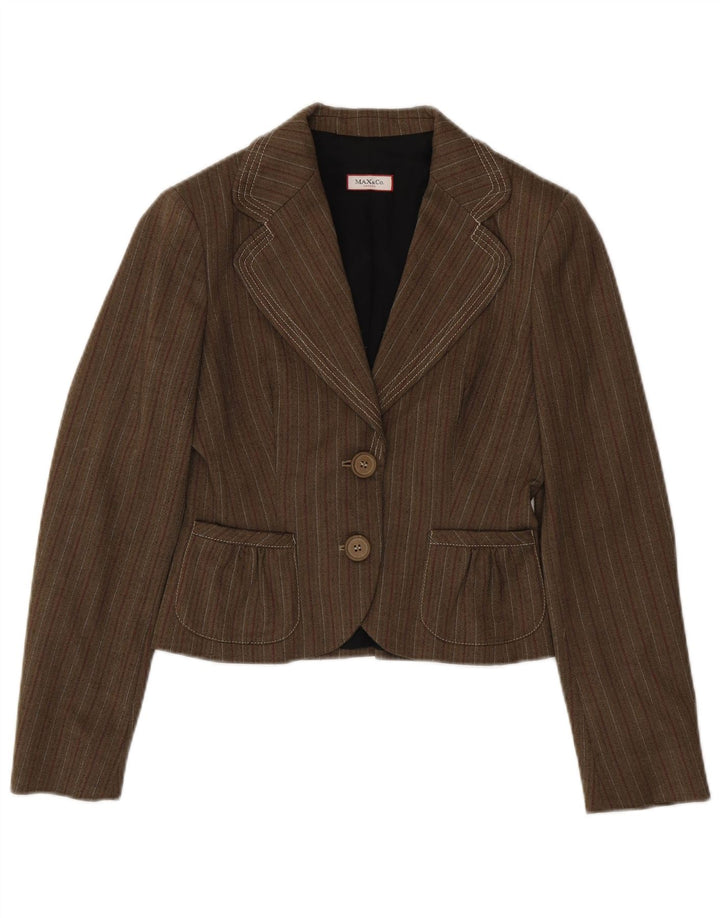 Max & Co. Giacca blazer da donna a 2 bottoni UK 10 piccola a righe marroni