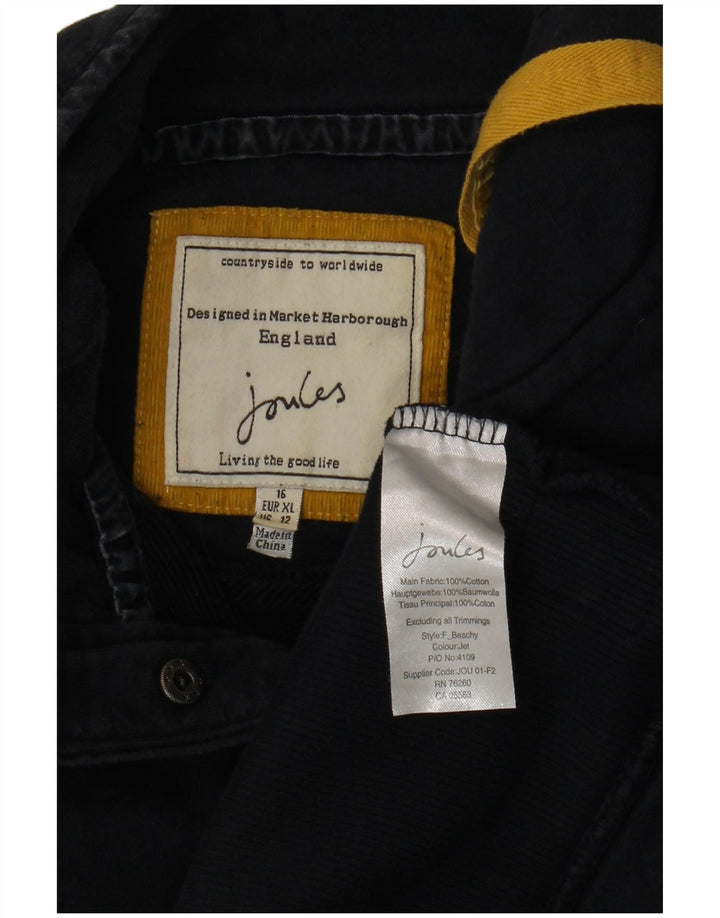JOULES Felpa da donna con collo abbottonato, maglione UK 16, grande, cotone blu navy