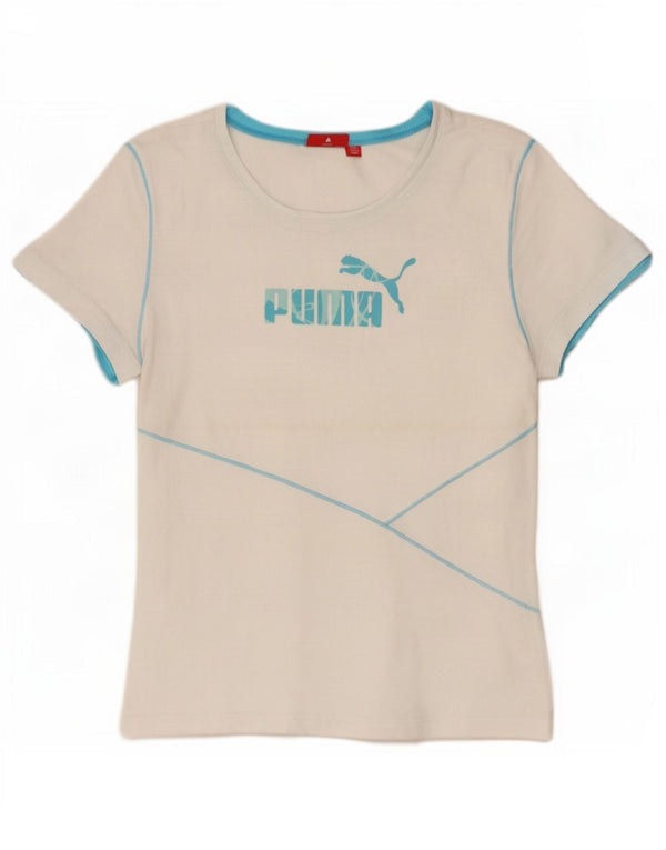 T-shirt grafica da donna Puma UK 14 grande bianca