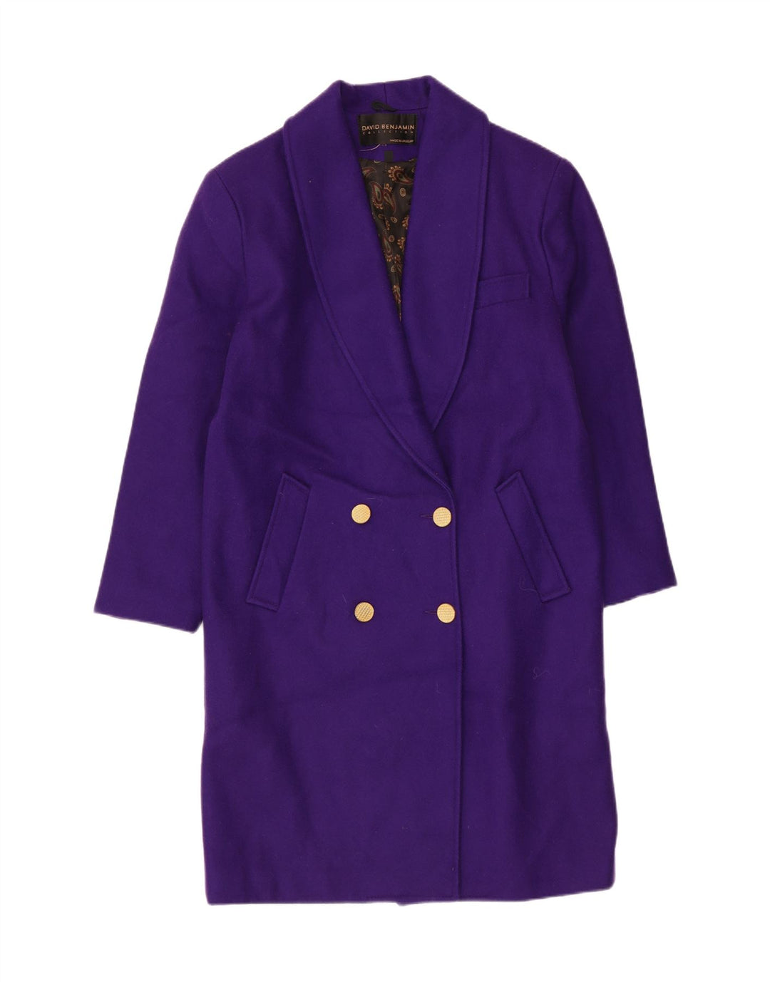 Cappotto doppiopetto da donna David Benjamin US 8 lana viola medio