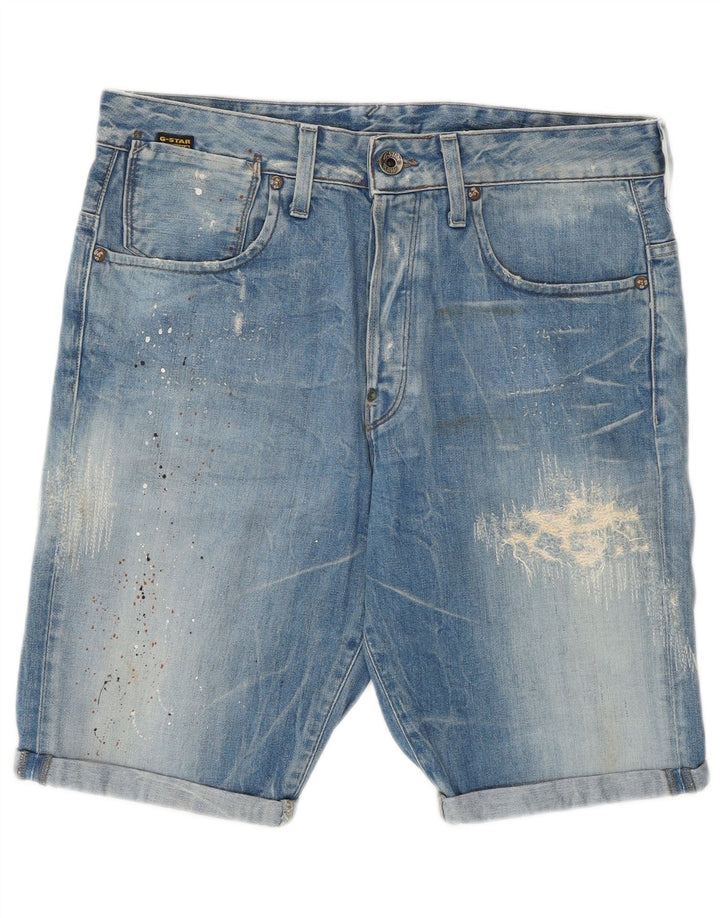 Pantaloncini di jeans da uomo G-Star W32 Cotone screziato blu medio
