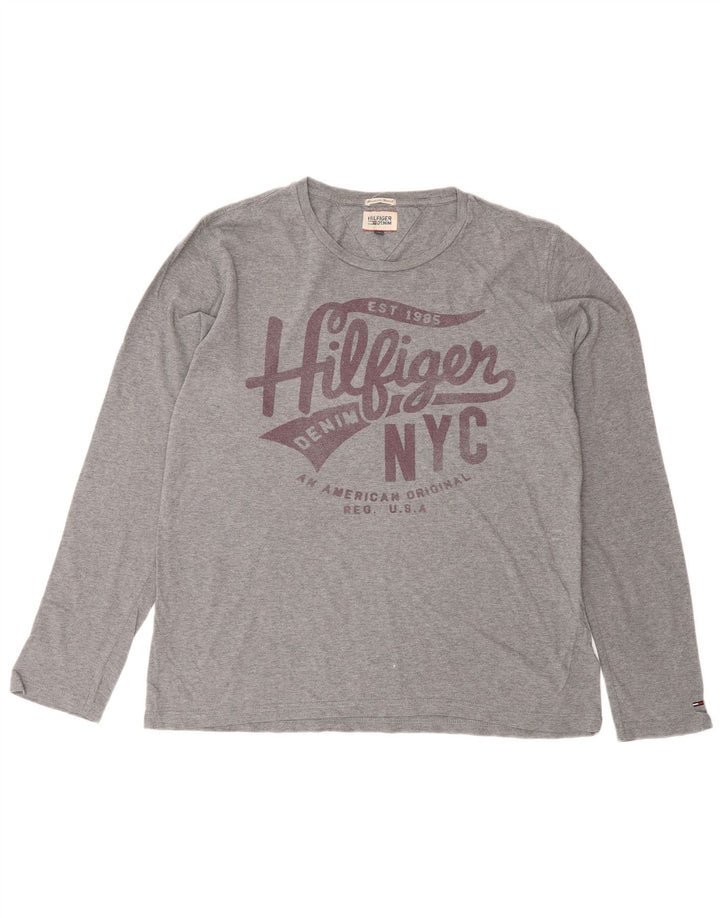 TOMMY HILFIGER Top grafico da uomo a maniche lunghe in cotone grigio grande